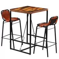 Stoły z krzesłami - vidaXL Zestaw mebli barowych, 3 szt., drewno z odzysku i kozia skóra - miniaturka - grafika 1