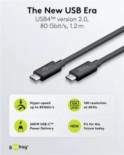 Kabel USB-C USB4 v2.0 80 Gb/s 240W 16K Goobay 1.2m - Kable USB - miniaturka - grafika 1