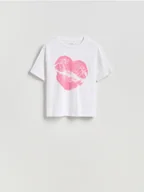 Koszulki i topy damskie - Reserved - T-shirt z nadrukiem - biały - miniaturka - grafika 1
