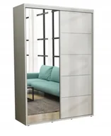 Szafy - Nowoczesna Szafa Przesuwna Iga Paski Alu Lustro150x242 Biała Wysoka/Pojemna - miniaturka - grafika 1