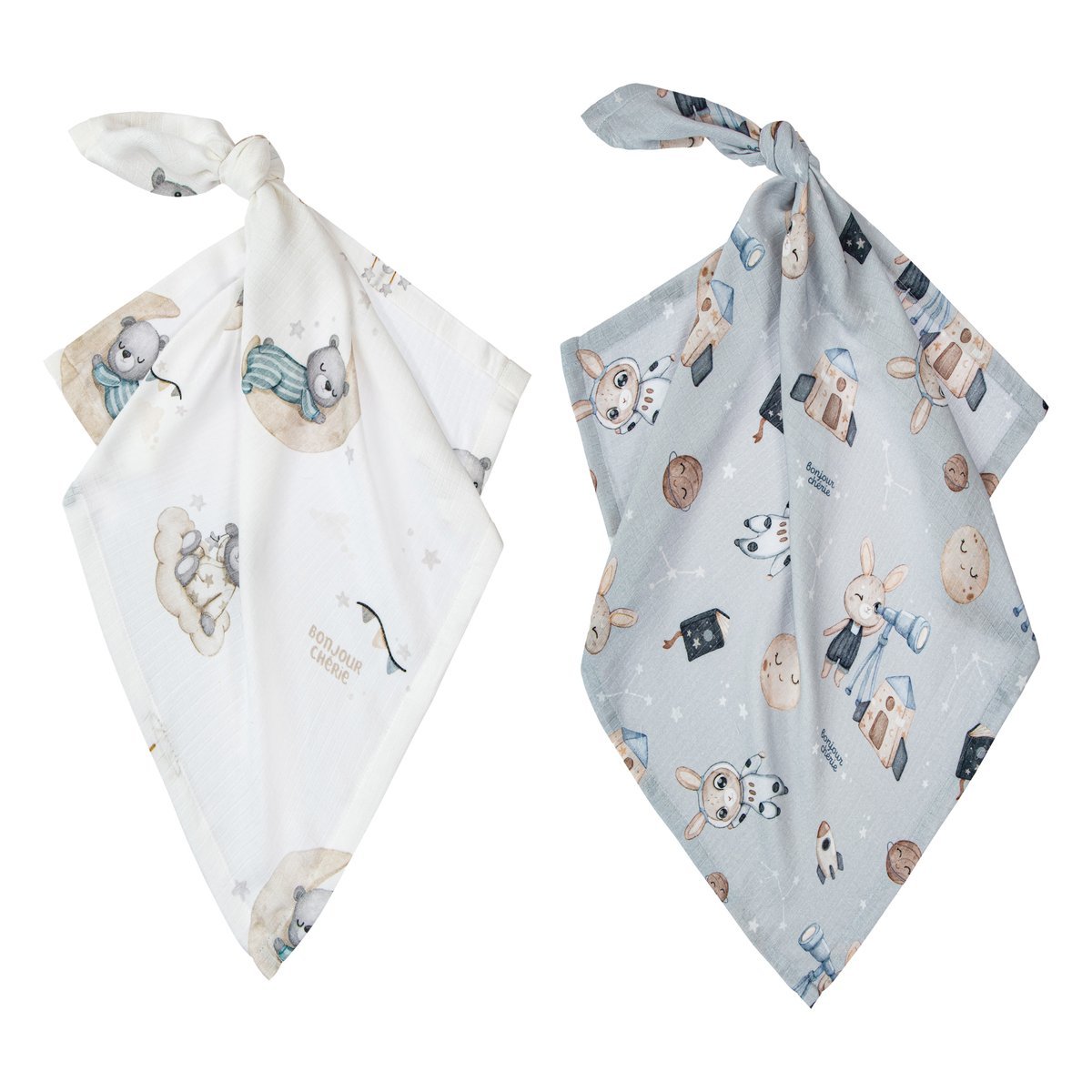 Pieluszka bambusowa 70x70 cm Misie + Astronom 2 PACK