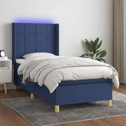 Łóżka - Lumarko Łóżko kontynentalne z materacem, niebieskie, 90x200 cm, tkanina - miniaturka - grafika 1