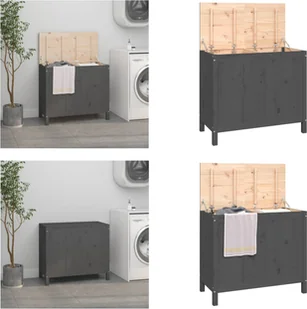 vidaXL Skrzynia na pranie szara 88,5x44x76 cm lite drewno sosnowe - Skrzynia na pranie - Skrzynia na pranie - Skrzynia na pranie - Kosz na pranie - Kosze na bieliznę - miniaturka - grafika 1