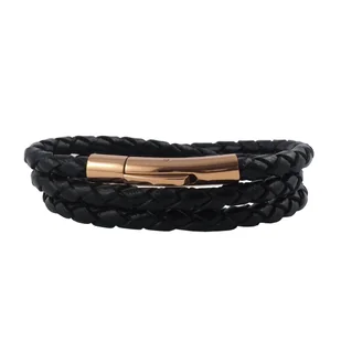 Skórzany naszyjnik skórzany pasek 4 mm męski naszyjnik czarny o długości 17-100 cm z zapięciem dźwigniowym z plecionki w kolorze różowego złota, długość: 20 centymetrów - Naszyjniki męskie - miniaturka - grafika 1