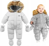 Kombinezony dla dzieci - Kombinezon Dziecięcy Zimowy Ocieplany Futro Kaptur - miniaturka - grafika 1