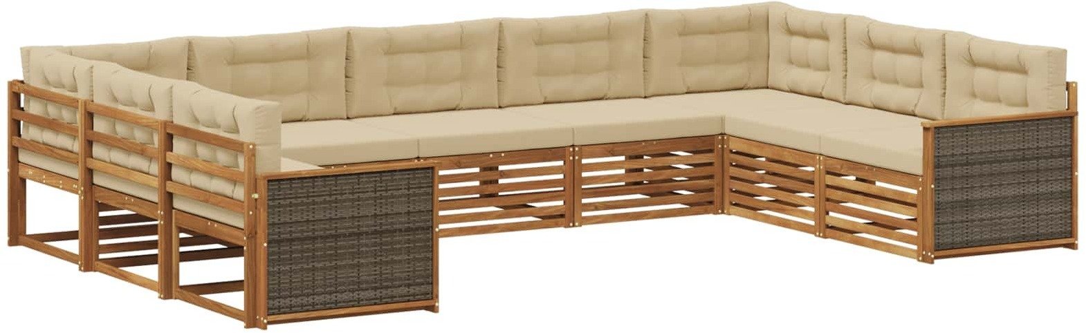 vidaXL Zestaw sof na zewnątrz z poduszką 9 pcs Naturalny i Beżowy