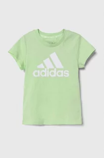 Koszulki dla dziewczynek - adidas t-shirt bawełniany dziecięcy kolor zielony - grafika 1