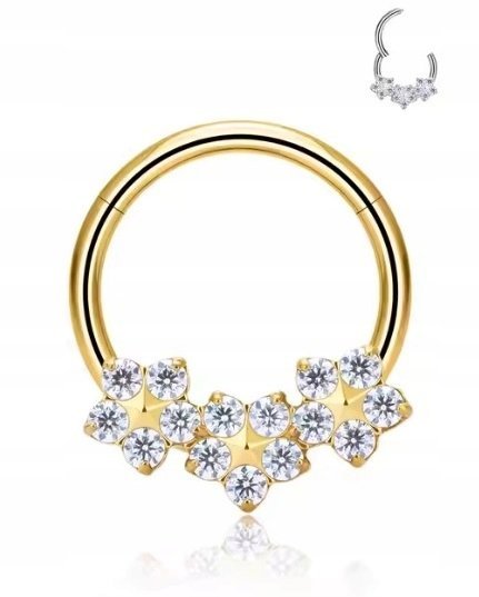 Tytanowy Kolczyk Clicker PIERCING kółko Cyrkonie Kwiatek HELIX Lobe 1,2/10