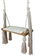 Leżaczki i huśtawki - Huśtawka dla dzieci domowa duża drewniana dębowa PREMIUM | Velvet pikowana ECRU | deska DĄB dla dziecka | 100% ECO | CE | Create For You - miniaturka - grafika 1