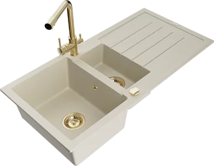 Mexen Andres zlewozmywak granitowy 1,5-komorowy z ociekaczem i baterią kuchenną Duero, beżowy - 6515-69-671600-50 - Zlewozmywaki z baterią - miniaturka - grafika 1