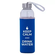 Shakery i bidony sportowe - Bidon Szklany Niebieski 25 (Keep Calm And Drink Water) - miniaturka - grafika 1