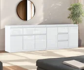 Komody - Komoda 240cm Duża Szafka Glamour Biały Połysk 6 Szuflad Nowoczesna Salon - miniaturka - grafika 1