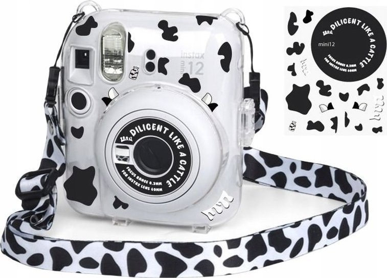 Pokrowiec LoveInstant Futerał Etui Case Pokrowiec Do Fujifilm Instax Mini 12 + Naklejki / Krówka