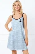 Piżamy damskie - Koszula nocna damska na wąskie ramiączko niebieska Flota, Kolor niebieski-wzór, Rozmiar S, Italian Fashion - Primodo.com - miniaturka - grafika 1