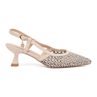 Czółenka - Goodin Jasnobeżowe czółenka ażurowe na niskim obcasie - miniaturka - grafika 1