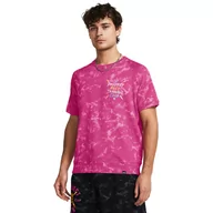 Koszulki sportowe męskie - Męska koszulka treningowa Under Armour Project Rock Terry Printed Crew - różowa - UNDER ARMOUR - miniaturka - grafika 1