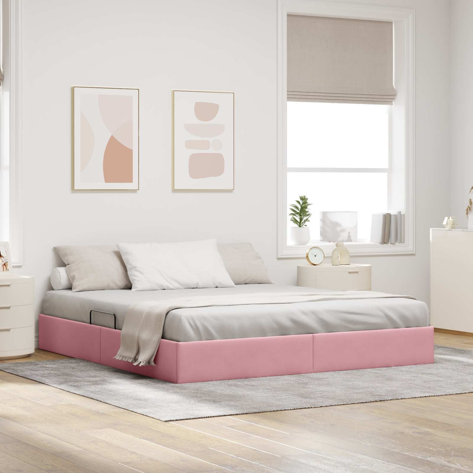 vidaXL vidaXL Łóżko otomanowe z przechowywaniem różowy 180 x 200 cm Welur