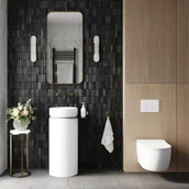 Postumenty i półpostumenty do umywalek - Massi Zestaw łazienkowy z umywalką RONA z półką, miską wc, stelażem i przyciskiem Różne kolory - miniaturka - grafika 1