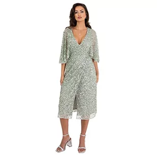 Maya Deluxe Damska sukienka Midi Ladies Sequin Embellished Cape Sleeve Wrap Dress for Wedding Guest Bridesmaid Cocktail Prom Evening sukienka, Green Lily, 38 - Sukienki - miniaturka - grafika 1