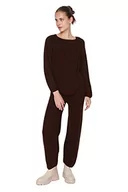 Koszulki i topy damskie - Trendyol Damskie gładkie średnie dzianinowe topy i spodnie, Brązowy, S - miniaturka - grafika 1