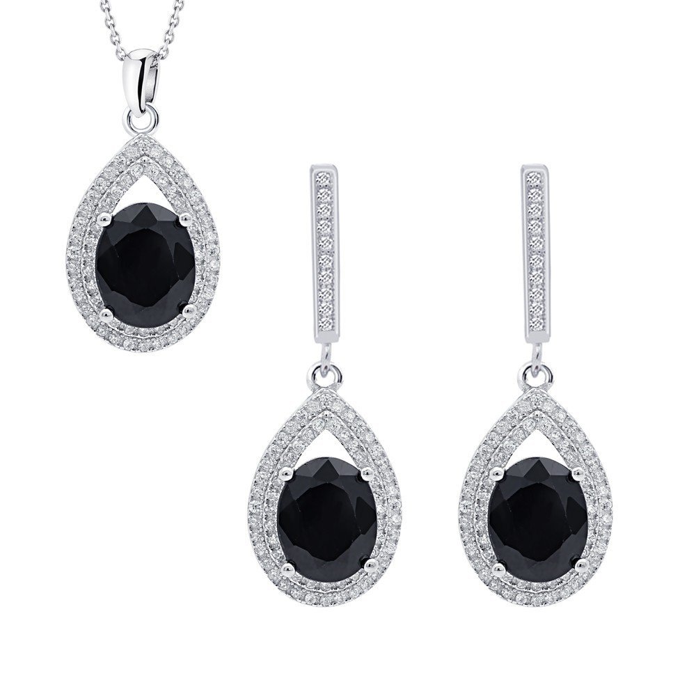 Komplet z szafirem i białymi cyrkoniami - kolczyki z zawieszką