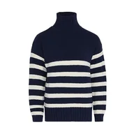 Koszulki i topy damskie - Blonda Damski top z dzianiny w paski w stylu vintage akryl granatowy WOLLBIAŁY rozmiar M/L, Granatowa biel wełny, M - miniaturka - grafika 1