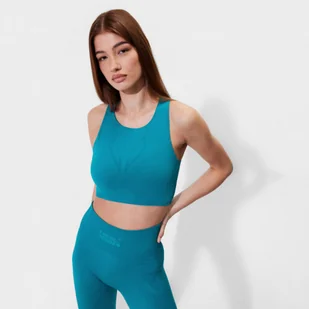 Damski crop top treningowy 4F x Local Heroes 4FSS23TTSHF1029 - morski - Koszulki sportowe damskie - miniaturka - grafika 1