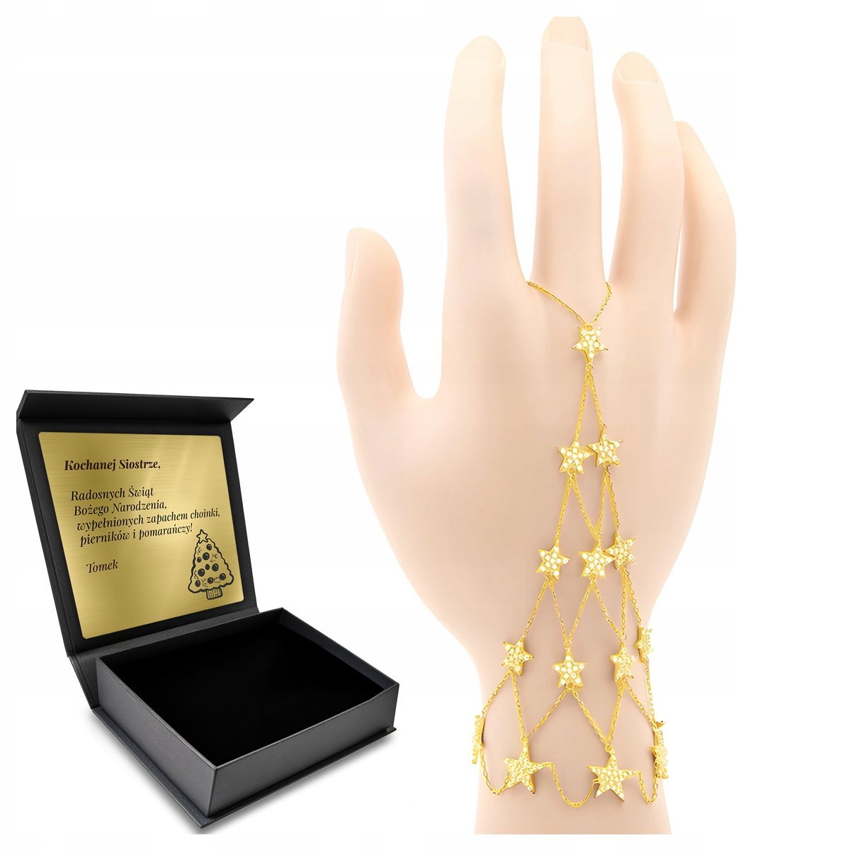 Bransoletka Srebrna Pozłacana Slave Z Gwiazdkami Cyrkoniami Piękna+Grawer