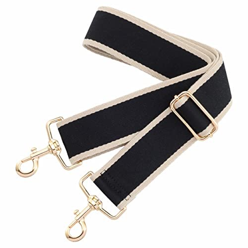 Nefelibata Pasek do torebki, szeroki pasek do torebki, 5 cm, regulowany zamiennik, wiele wzorów pasek do torebki crossbody, złota krawędź, czarny, rozmiar L
