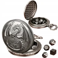 Gry planszowe - Zegarek Kieszonkowy Złodziej Kostek Srebrne Pudełko Zestaw 7 Kości RPG SMOK - miniaturka - grafika 1