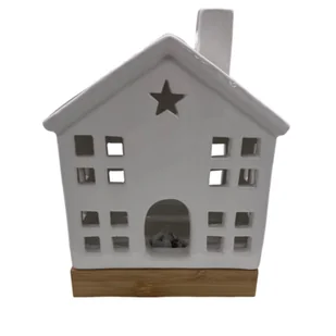 Figurka ceramiczna LED domek 16 x 12 cm biały - Ozdoby bożonarodzeniowe - miniaturka - grafika 1