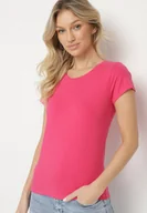 Koszulki i topy damskie - Różowy Bawełniany T-shirt o Klasycznym Fasonie Lialova - miniaturka - grafika 1