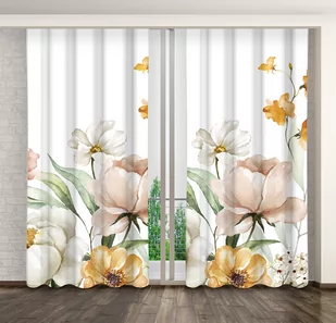 Zasłona Gotowa Na Żabki, 160X250, Biała W Kwiaty, Zmb-65 - Zasłony - miniaturka - grafika 1