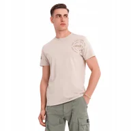 Koszulki męskie - Męska bawełniana koszulka w militarnym stylu beżowa OM-TSWT-0202 V1 r. L - miniaturka - grafika 1