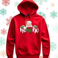 Bluzy męskie - Bluza uniwersalna typu kangurka z kapturem Ho Ho Ho Mikołaj rozmiar 3XL czerwona świąteczna - miniaturka - grafika 1