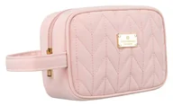 Kosmetyczki, organizery i kuferki - Różowa kosmetyczka podróżna ze skóry ekologicznej z uchwytem na rękę - Peterson - miniaturka - grafika 1