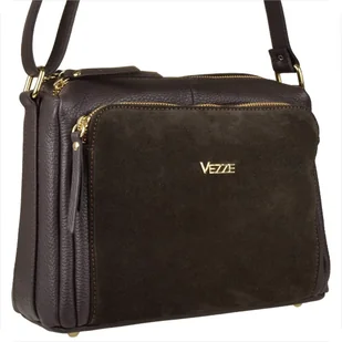 Włoska skórzana torebka brąz czekolada VEZZE złote okucia z zamszem - Torebki damskie - miniaturka - grafika 1