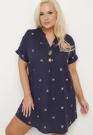 Bluzki damskie - Granatowa Bawełniana Tunika z Ozdobnymi Guzikami i Naszywkami Sovozi - miniaturka - grafika 1