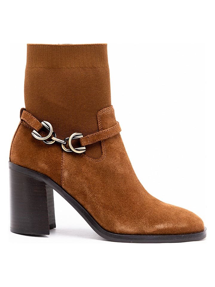 Aldo Skórzane botki w kolorze jasnobrązowym na obcasie