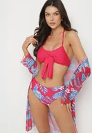 Stroje kąpielowe - Czerwone Bikini Wiązany Biustonosz i Majtki Figi z Dodatkową Narzutką z Siateczki Zareliah - miniaturka - grafika 1