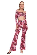 Spodnie damskie - Trendyol Damskie spodnie Glam z wysokim stanem, rozkloszowane nogawki, różowe-wielokolorowe, 36, Różowy-wielokolorowy, 62 - miniaturka - grafika 1