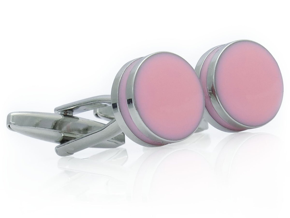 Srebrno-różowe okrągłe spinki do mankietów A258