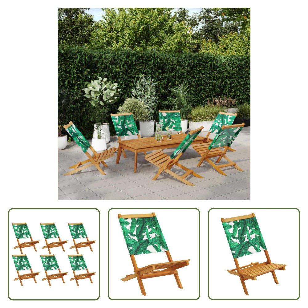 The Living Store Krzesła ogrodowe 6 szt. Składany zielony materiał i lite drewno