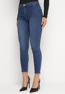 Spodnie damskie - Granatowe Jeansy Skinny z Wystrzępionymi Nogawkami Velesta - miniaturka - grafika 1