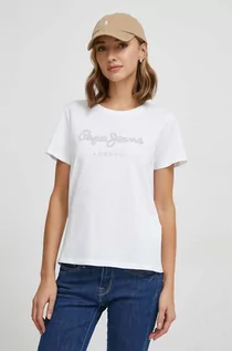 Koszulki sportowe damskie - Pepe Jeans t-shirt bawełniany damski kolor biały - grafika 1