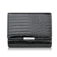 Portfele - Portfel damski skórzany mały czarny lakierowany croco z ochroną RFID SP-23-CBL - miniaturka - grafika 1