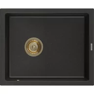 Zlewozmywaki - Mexen Pedro zlewozmywak granitowy 1-komorowy 560 x 460 mm, czarny/złoty metalik, syfon złoty - miniaturka - grafika 1