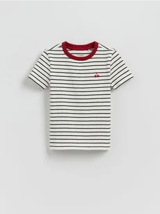 Reserved - Bawełniany t-shirt w paski - złamana biel - Koszulki dla dziewczynek - miniaturka - grafika 1