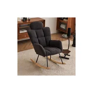 Fotele - Fotel bujany z miękkiej tkaniny Teddy, pikowany, z piankowym oparciem, drewnianą ramą i czarną, szarą metalową podstawą, do salonu i sypialni - miniaturka - grafika 1