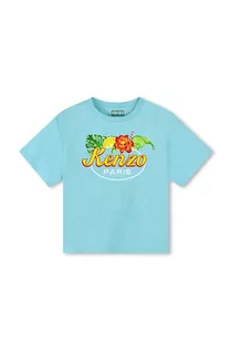 Koszulki dla dziewczynek - Kenzo Kids t-shirt bawełniany dziecięcy kolor niebieski z nadrukiem - Kenzo kids - grafika 1